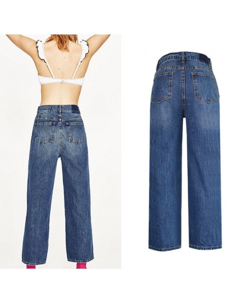 Jeans 2019 jeans Women Jeans High Waist Pearl Beading Wide Leg Straight Women Jeans Denim Pants Pantalon Femme - Blue - 4T393...