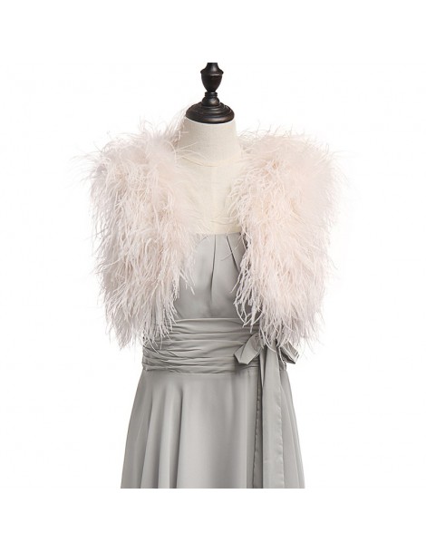 Real Fur 100% Blush Pink Ostrich Feather BRIDAL BOLERO Fur Jacket For Lady Women Evening Gown Wedding dress Bridesmaid Fur Wr...
