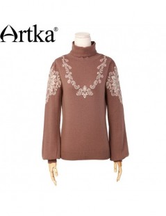 Pullovers Women's Autumn New Jarquard Wool Sweater Vintage Turtleneck Lantern Sleeve Comfy All-match Knitwear YB12665Q - Ligh...