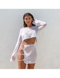 Women's Sets Sexy Sheer Mesh Club 2 Two Pieces Sets Women 2019 Summer Outfits See Through Long Sleeve Crop Tops+Bodycon Party...