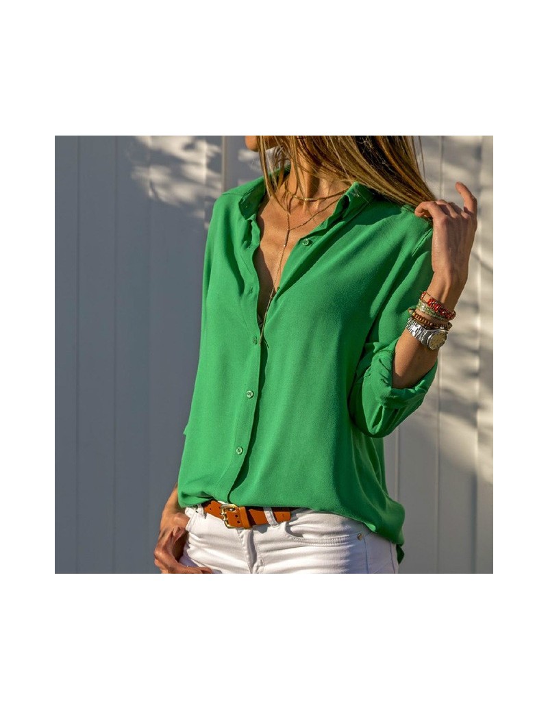 Blouses & Shirts Chiffon Blouse Oversized Long Sleeve Women Blouses Tops Turn Down Collar Solid Office Shirt Casual Top Blusa...