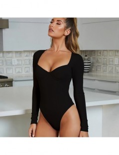 Bodysuits 2019 Ribbed Long Sleeve Sexy Bodysuit Women Spring Fashion V-Neck Skinny Women Rompers Solid Casual Bodysuit Jumpsu...