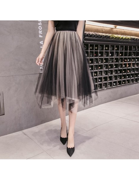 Pink Black Mesh Skirts Womens Summer Asymmetrical Tulle Skirt Long - Black - 4J3993380829-1