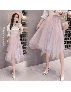 Skirts Pink Black Mesh Skirts Womens Summer Asymmetrical Tulle Skirt Long - Black - 4J3993380829-1 $16.19