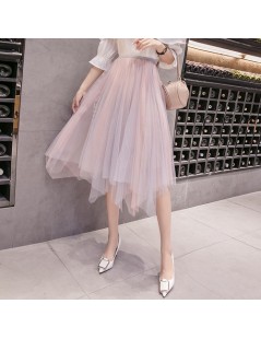 Skirts Pink Black Mesh Skirts Womens Summer Asymmetrical Tulle Skirt Long - Black - 4J3993380829-1 $16.19