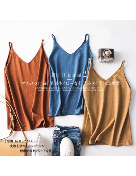 Tank Tops 2019 Summer Colors Women V-neck Wool Cashmere Knitted Camis Thin Band Sexy Tops White Stripe Women's Tanks Tops Bla...