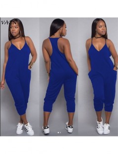 Jumpsuits 2018 Hot Sale Exotic Design Sexy Style Women Jumpsuit Spaghetti Strap Sleeveless Pocket Straight Romper Y099 - Blue...