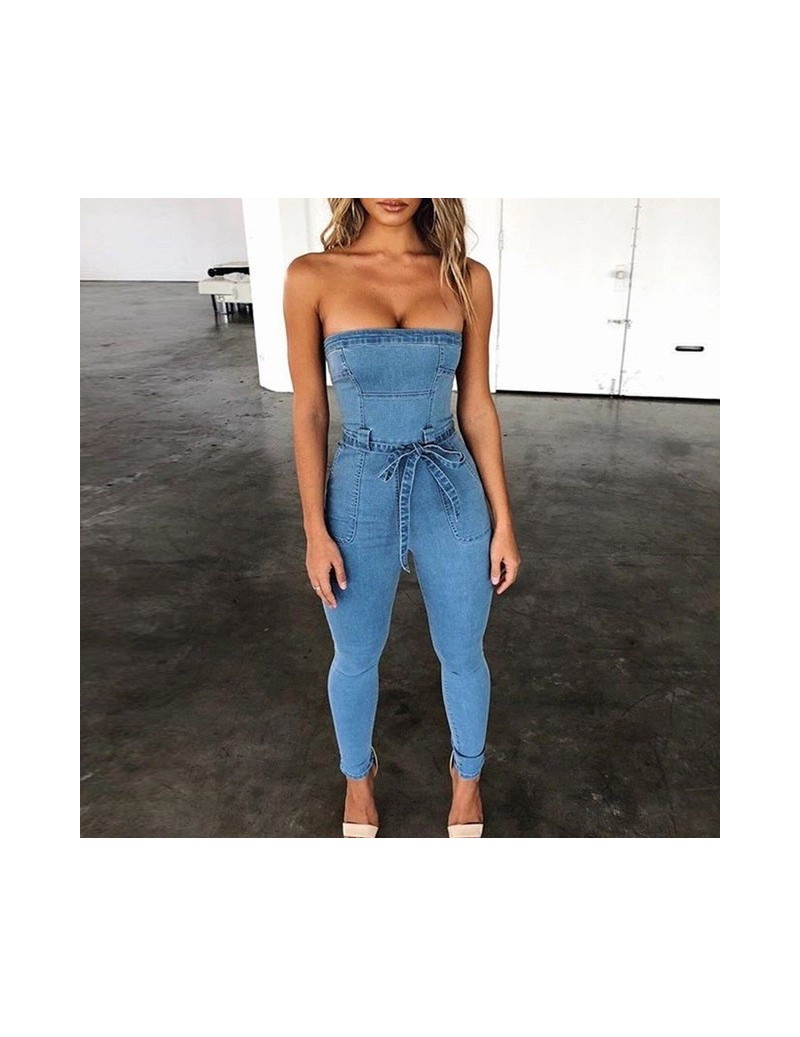 Jumpsuits Zipper sexy denim jumpsuit long women romper bodycon summer jeans overalls Casual fashion off shoulder party club w...