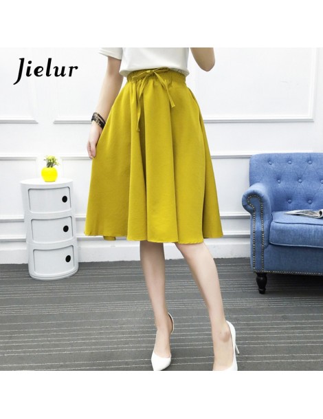 Skirts Fresh Lace-up A-line Solid Color Skirts Summer High Waist Simple Slim Black Women's Saias Navy Blue Yellow Female Fald...