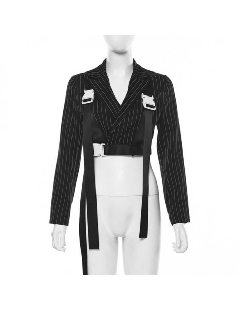 Women Striped Short Blazer Suit 2019 Autumn Female Black White Striped Casual Loose Short Jacket Blazer Ladies Cardigan Suit...