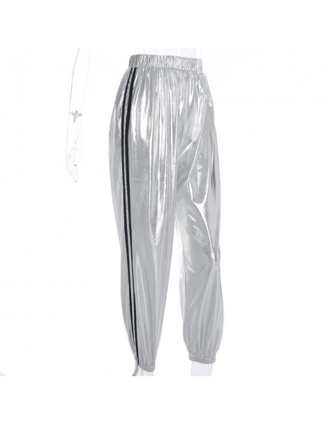 Pants & Capris Fashion Satin High Waist Sweatpants Women High Waist 2018 Pencil Pants Side Stripped Casual Leather Pants Pant...