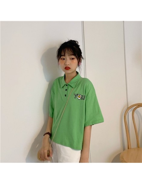 Polo Shirts Cute Egg Letter Embroidered Cotton Hit Fashion New 2019 Summer College Wind School Short Sleeve Female Polo Shirt...