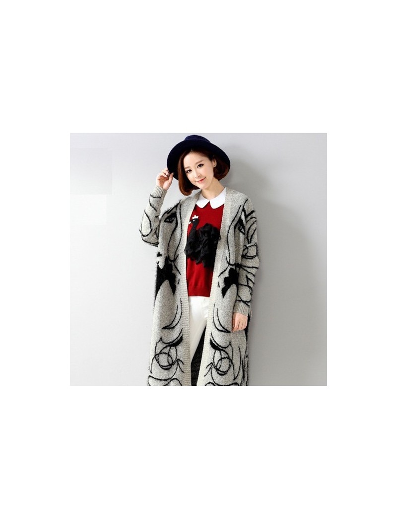 Cardigans Women Long Cardigan Sweater Coat Fashion Printing Knitted Long Sleeve Cardigan Lady Casual Mohair Women Coats And J...