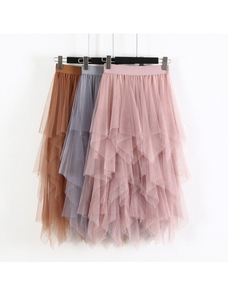Skirts Fashion 2019 Spring Party Skirt Elastic High Waist Long Tulle Skirt Women Irregular Hem Mesh Tutu Skirt Ladies - Pink ...