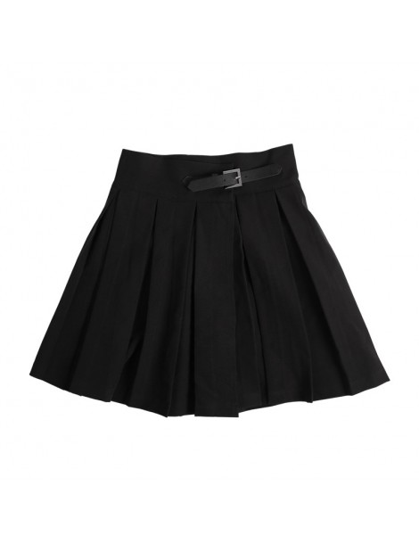 Skirts Gothic High Waist Pleated Skirts Women 2019 Punk School Style Ruched Black Pleated Mini Skirts Buckle Streetwear Sprin...