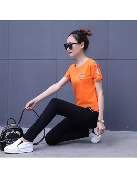 Women's Sets Round neck print casual sportswear two-piece women's short-sleeved shirt + trousers loose cotton cover m-4XL L88...