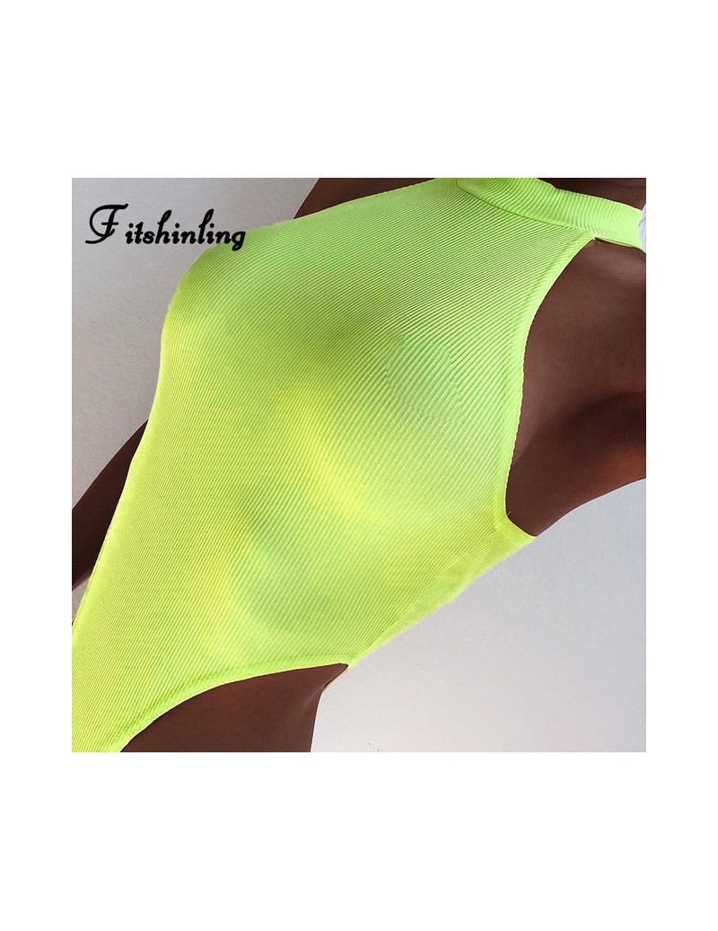 Hot sale fluorescence green bodysuits steetwear 2019 summer sleeveless sexy hot teddy fitness solid bodysuit women - neon ye...