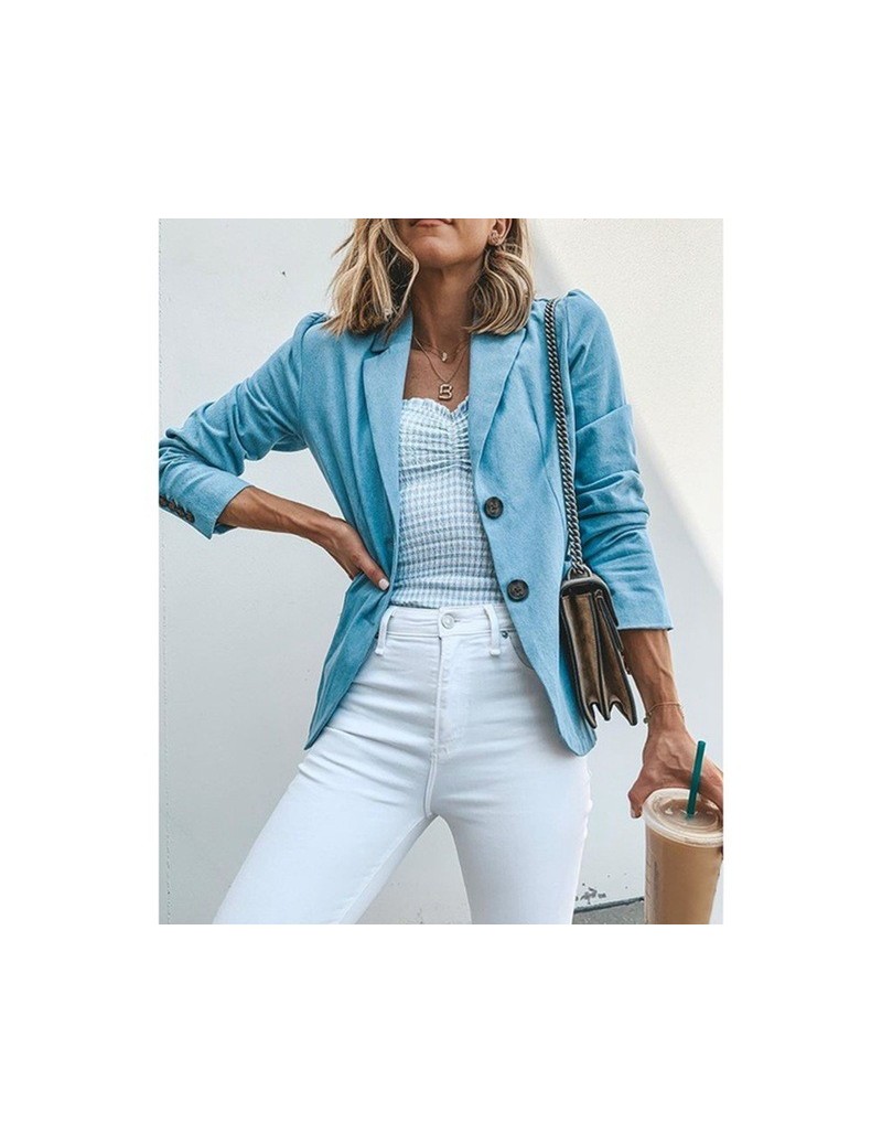 New Women Solid Color Blazer Jacket 2019 Fashion Slim Blazers Coats Autumn Office Ladies Button Long Sleeve Jackets Outerwea...