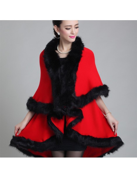 Faux Fur New Fashion Women Faux Fur Coat Black White Long Wool Cashmere Cardigan Women Poncho Knitted Sweater Women Scarves 1...