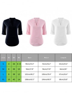 T-Shirts Women Long Sleeve Collar V Neck Button Top T-Shirt Ladies Top Office OL Work Shirt Solid Color Casual T Shirt - Blac...