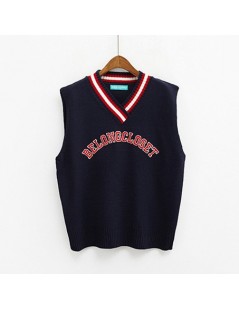 Vests 2018 Autumn Korean Preppy Letters Embroidery Striped V Neck Knitted Sweater Vest Knitwear Sleeveless Pullover Black Whi...
