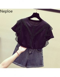 T-Shirts Sleeveless Shirt Woman Summer 2019 Korean Lace Patch Cotton T-shirt Women's Loose Tshirt Girl Lady Hollow Out Tops 3...