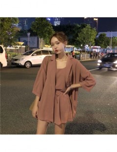 Women's Sets 2019 Suit Women Spring Korean Version New Solid Color Sling Loose Suit High Waist Shorts Three Piece Set Fashion...