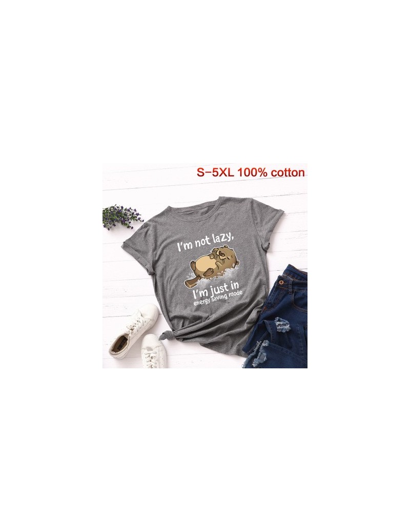 S-5XL Plus Size Bear T Shirt Funny Lazy Cat Print Tshirt 100% Cotton Letter Women Tops cute Cartoon Animal Tee Shirt - dark ...