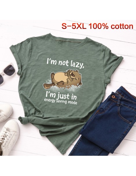 T-Shirts S-5XL Plus Size Bear T Shirt Funny Lazy Cat Print Tshirt 100% Cotton Letter Women Tops cute Cartoon Animal Tee Shirt...