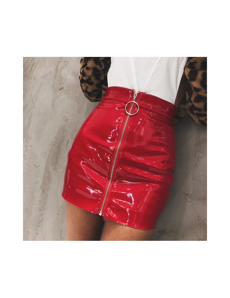 Skirts Sexy Women Fashion High Waist Zip Faux Leather Short Pencil Bodycon Mini Skirt 2018 New Solid White Skirt - 1 - 4X3043...