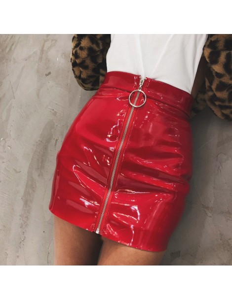 Skirts Sexy Women Fashion High Waist Zip Faux Leather Short Pencil Bodycon Mini Skirt 2018 New Solid White Skirt - 1 - 4X3043...