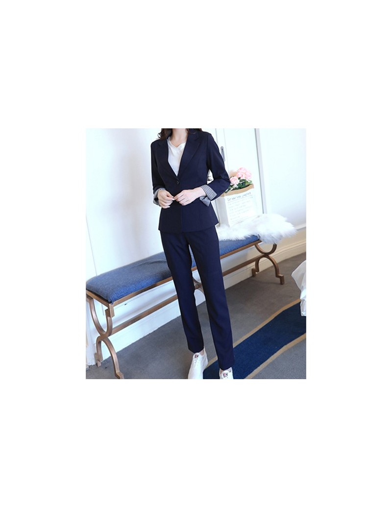 Pant Suits 2019 Spring New Women's Long Sleeve Blazer Suits Single Breasted Tops Button Fly Pants Formal Notched Fashion Eleg...