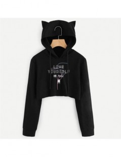 Hoodies & Sweatshirts Teenage Hoodies Cat Sweatshirt Women 2018 Party Sexy Female Long Sleeve Cropped Pullover Love Cute Cat ...