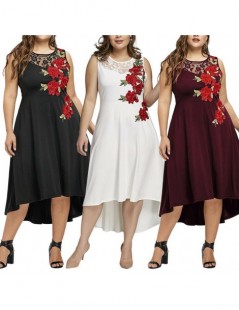 Dresses Women Appliques Plus Size O-Neck Zipper Perspective Sleeveless Mesh Lace Dress Sexy Party Elegant Vestido Sundress z0...