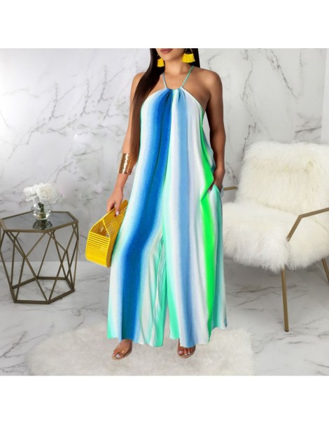Jumpsuits Tie Dye Striped Print Women Jumpsuit Casual Halter Sleeveless Rompers Sexy Off Shoulder Wide Leg Playsuit Wide Leg ...
