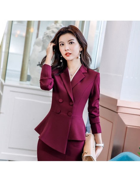 Blazers Women Red blazer Slim Spring Autumn new Elegant Office Lady Jacket Work Suit Ruffled Double Breasted blazer solid Dus...