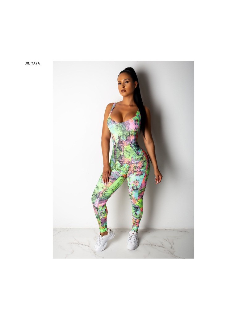 Jumpsuits Summer print tank sleeveless Hollow Out Tethered jumpsuits fashion pencil pants sexy night club romper playsuitCMCY...
