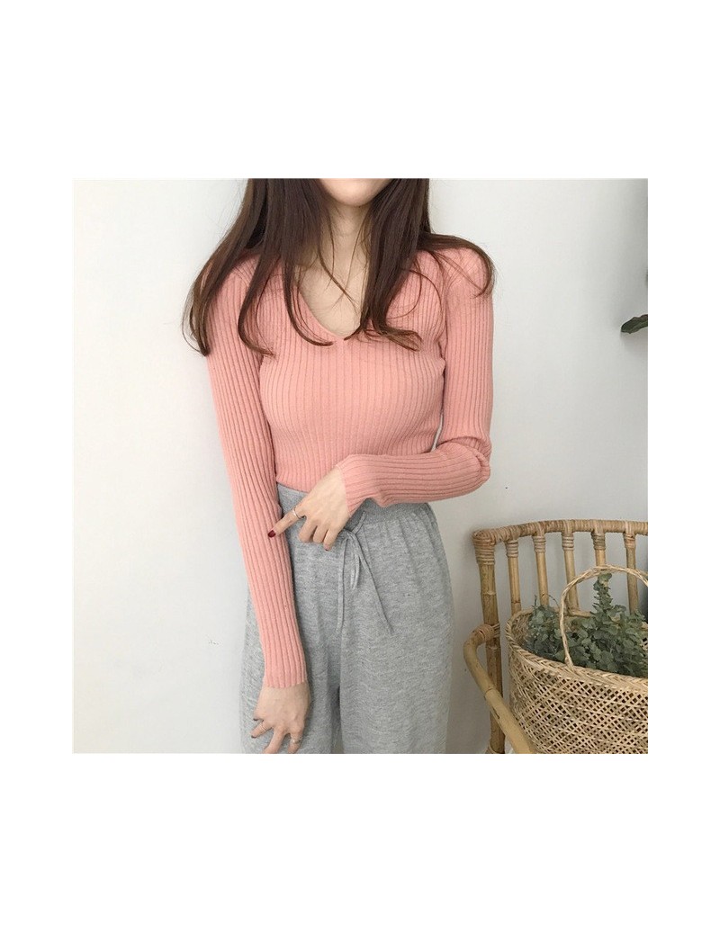 Sweaters Knitted Autumn Winter Sweater Women Office Vintage Pullover White With Black Sweater Women V Neck Sweater Female Ko...