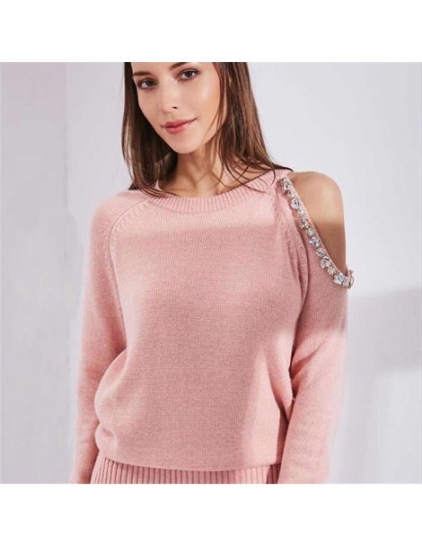 Women's Sets Women Sweater Suit Fashion Casual 2Pcs Solid Women Tracksuit Rhinestone Knitted Trousers Jumper Tops Costume Wom...