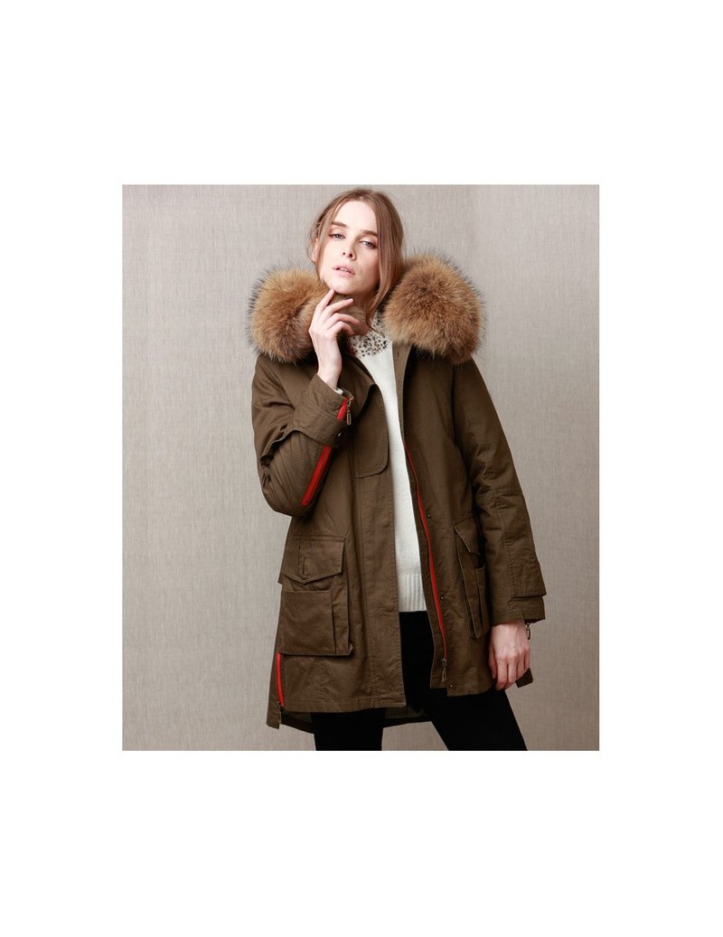 Parkas 2019 New winter jacket coat women's parkas army green Large raccoon fur collar hooded woman outwear loose clothing - a...