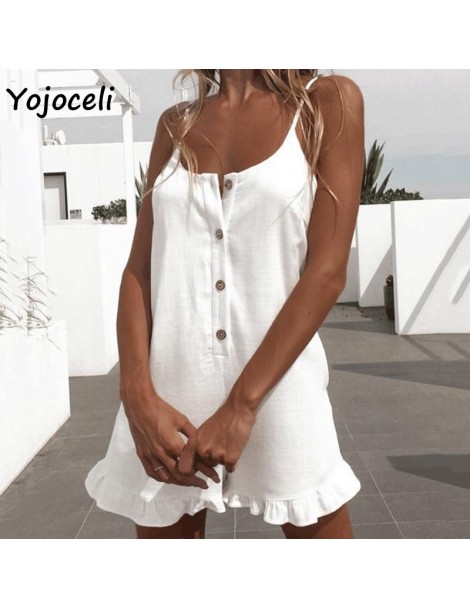Rompers white cotton casual jumpsuit romper women strap boho beach short playsuit 2019 summer female overalls - White - 32993...