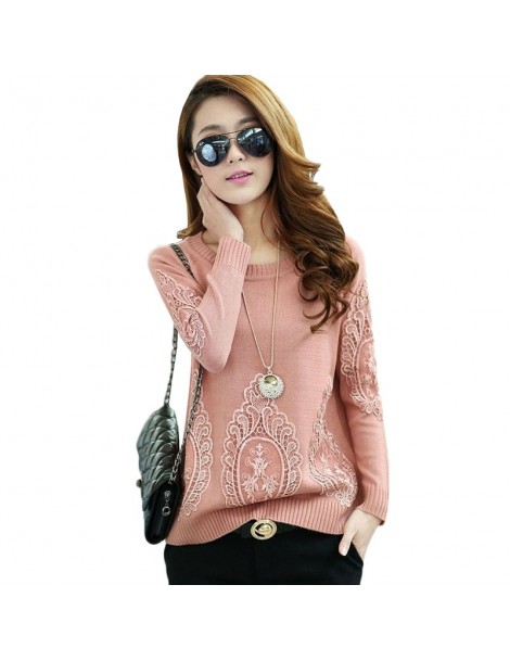 Pullovers Fashion Lace Knit Pullover Women Sweater Autumn Winter New Solid Color O-Neck Long Sleeve Short Cashmere Shirt Fema...