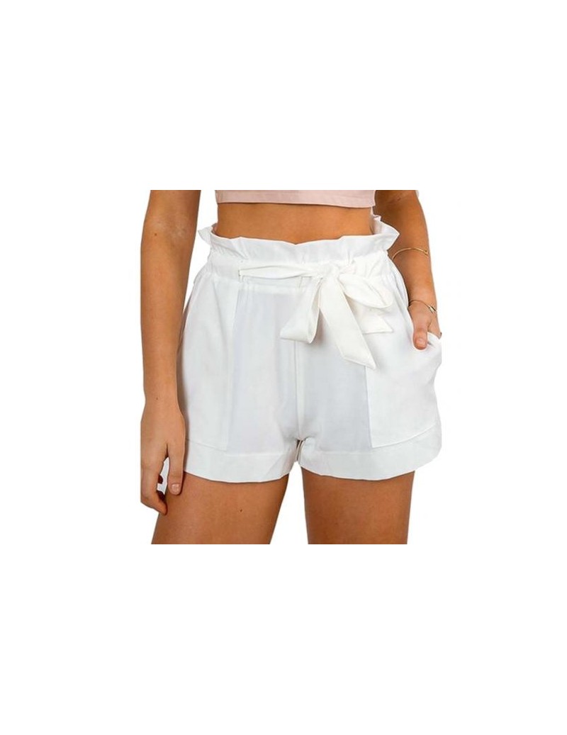 Summer Fashion Women Solid Color Elastic Belt Hot Shorts High Waist A-line Shorts - White - 5R111181465996-3