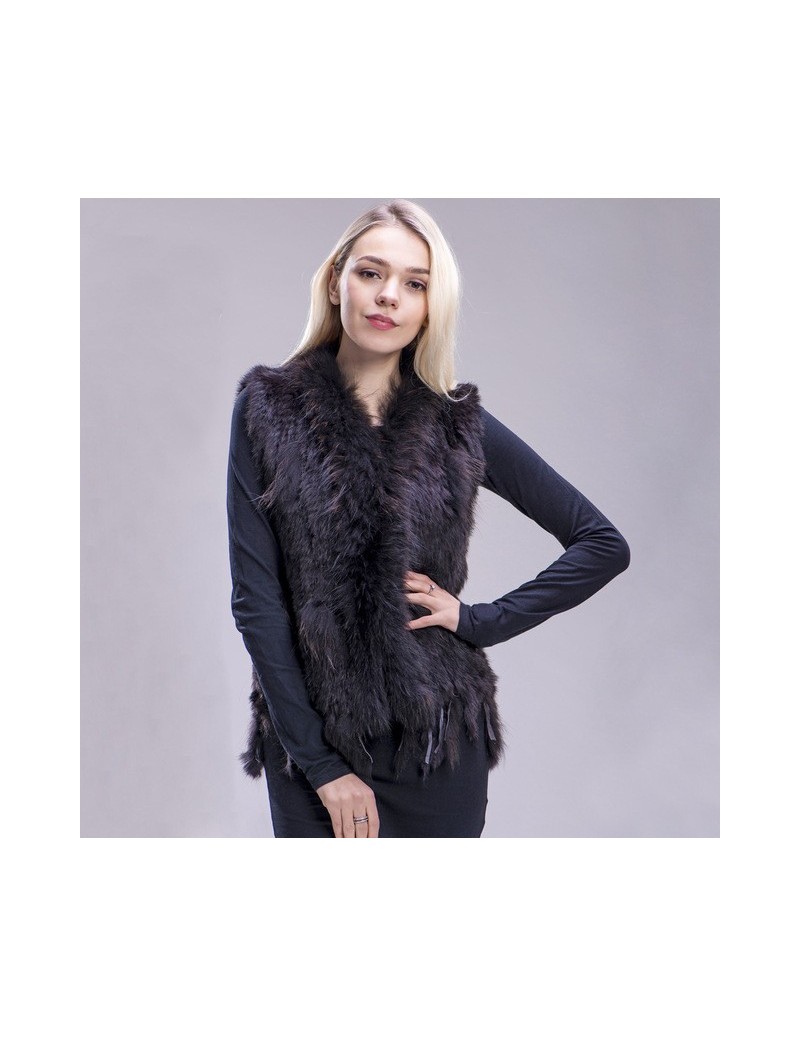 Real Fur knitted rabbit fur vest raccoon dog fur collar knitted vest rabbit fur waistcoat gilet - nature grey - 493937951863-...