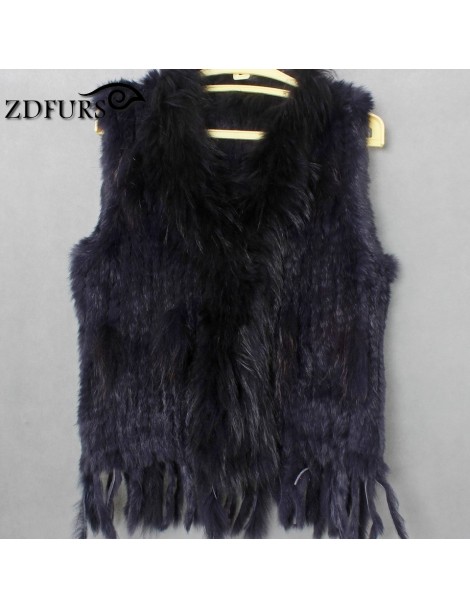Real Fur knitted rabbit fur vest raccoon dog fur collar knitted vest rabbit fur waistcoat gilet - nature grey - 493937951863-...