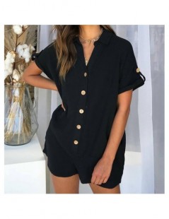 Rompers 2019 Fashion Playsuit Women Spring Summer Cotton Linen Buttons Causal Jumpsuit Straight Solid Playsuit Short Sleeve F...