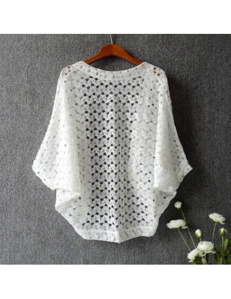 Shrugs Women Lace Shrug Cute Casual V-Neck Batwing Sleeve Crocheted Hollow Out Lace Open Cardigan Solid Color Open Stitch Fem...