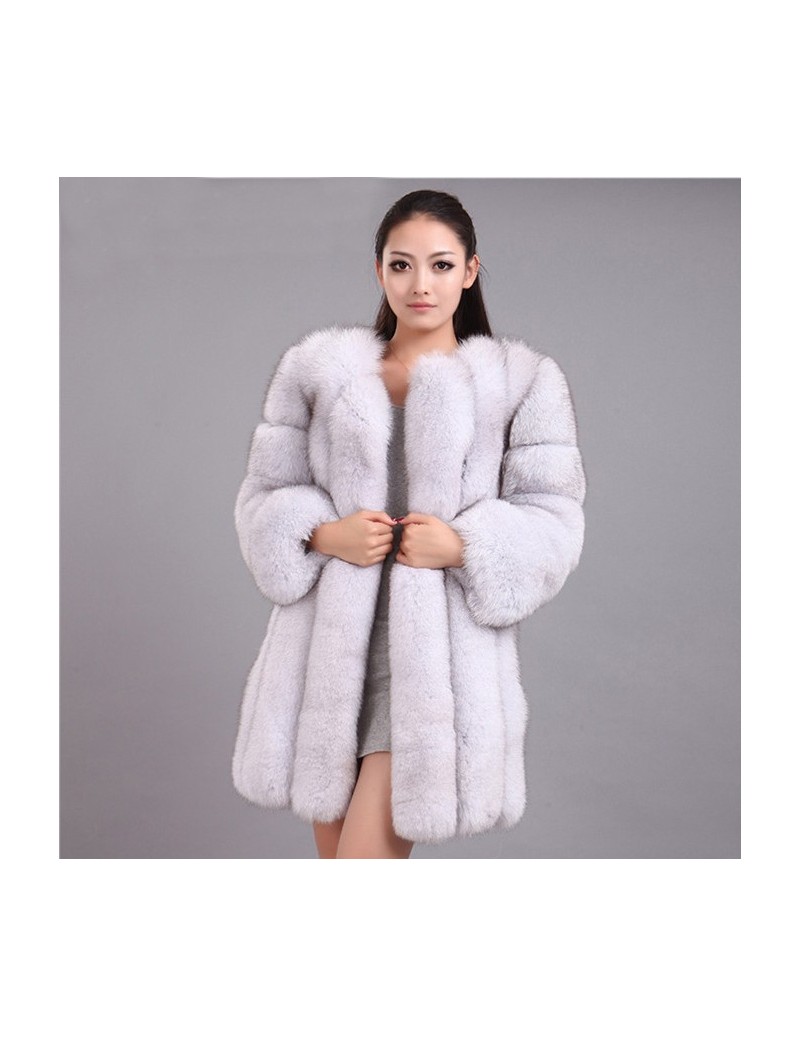 S-4XL Winter Luxury Faux Fox Fur Coat Slim Long Pink Red Blue Faux Fur ...