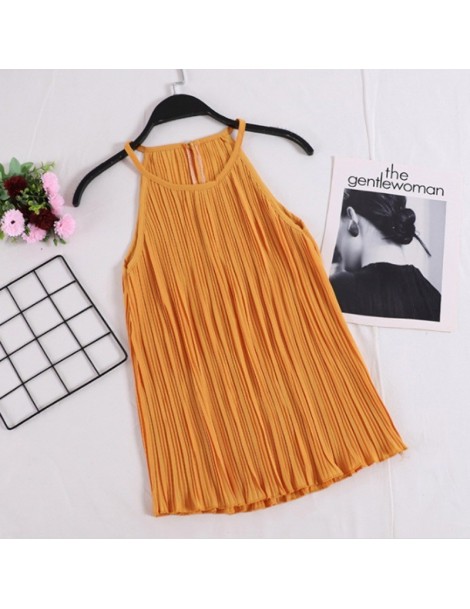 Camis 2019 New Summer Women Loose Tops Vintage Solid Cami Top Women Pleated Sexy Sleeveless Camisole Tops Female Cotton Tank ...