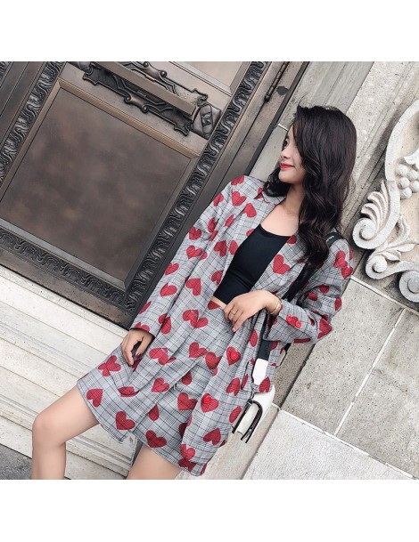 Skirt Suits Fashion Women Office Skirt Suits Plaid Red Heart Long Blazer Jackets And Mini Skirts Two Pieces Sets Outfits 2019...